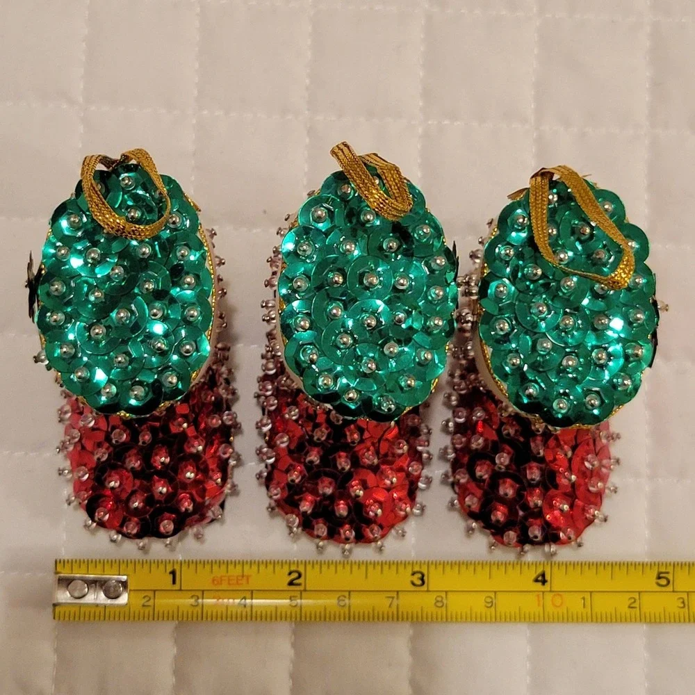 VTG Handmade Sequin Beaded Holly Santa Boot Christmas Tree Ornament Holiday Cute